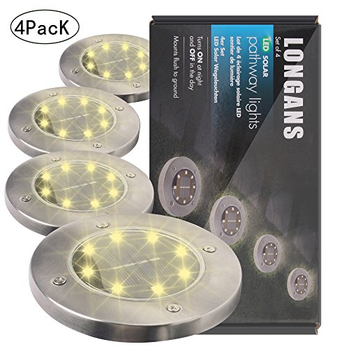 Newly Upgraded Solar Garden Lights Outdoor,Solar Powered ground Lights LED Landscape Lights,Stainless Steel and Wireless Waterproof, Disk lights,Solar Decking Lights,Walkway solar lights (Warm White)