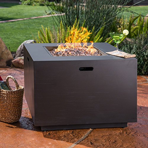 Great Deal Furniture Jasmine Outdoor Dark Grey Finish Iron 33 Inch Square Fire Pit – 50,000 BTU