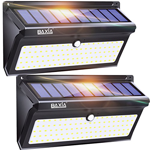 BAXIA Technology Solar Lights Outdoor, Wireless 100 LED Solar Motion Sensor Lights Waterproof Security Lighting Outdoor for Front Door, Backyard, Steps, Garage, Garden(2000LM, 2PACK)