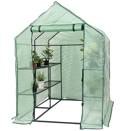 GJH One Shelves Greenhouse Portable Mini Panels Shelf Palram Green House Outdoor 2 Tier 56.5″ x 56.5″ x 77″