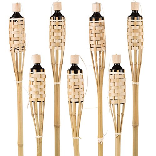 Island Tiki Bamboo Torch Bundle with Caps, 5 Feet / 60 Inch, Pack of 12