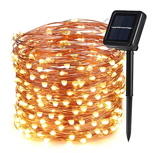Icicle Solar Fairy String Lights, 66ft 200 LED Flexible Copper Wire Starry String Lights for Garden, Pergola, Backyard, Bush, Porch, Bedroom, Wedding, Indoor&Outdoor Decorations (Warm White)