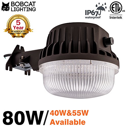 Bobcat 80W LED Area Light Dusk to Dawn Photocell Included, 5000K Daylight, 9500 Lumens, Perfect Yard Light or Barn Light, ETL Listed, 700W Incandescent or 200W HID light Equivalent, 5-Year Warranty