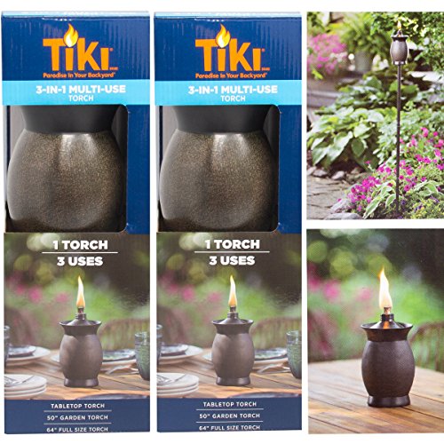 Tiki 3-in-1 Torches 8” Outdoor Table Lamp 50” Garden Torch 64” Yard Lamp Post Light Tropical Décor For Patio