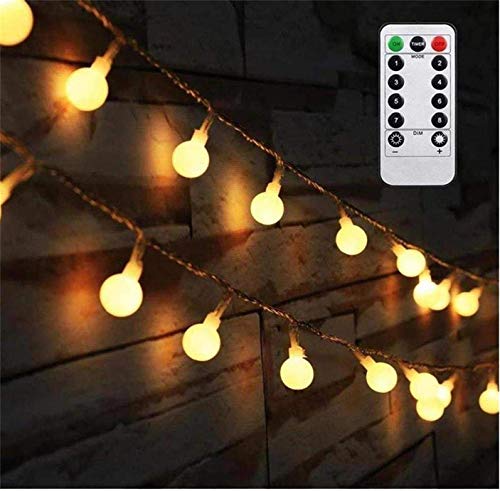 [Updated Version] Bedroom Wedding 16 Feet 50leds LED Globe String Lights Battery Powered with Remote Timer Outdoor/Indoor Ambient Lighting for Garden, Party, Patio, Living Room (Warm White, Dimmable)