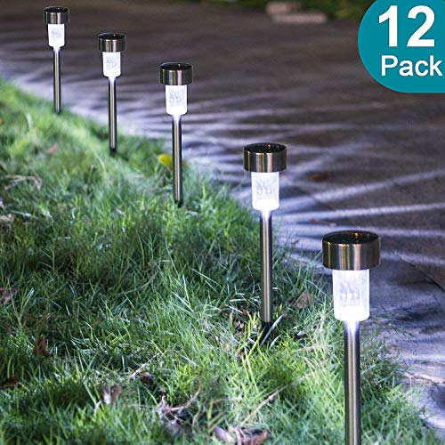 JuguHoovi Solar Garden Lights, 12 Pack Solar Lights Outdoor Solar LED Pathway Lights, White Solar Landscape Lights for Lawn, Patio, Walkway, Driveway (37 cm for Each Pack)