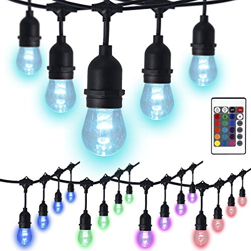 AmeriLuck Outdoor Patio String Lights, Remote + Touch Control, 12+1 Lifetime LED Bulbs, Shatter-Proof, 16 Synchronical RGB/W Colors, Water-Proof Commercial Grade Linkable Strands ETL Listed 24ft