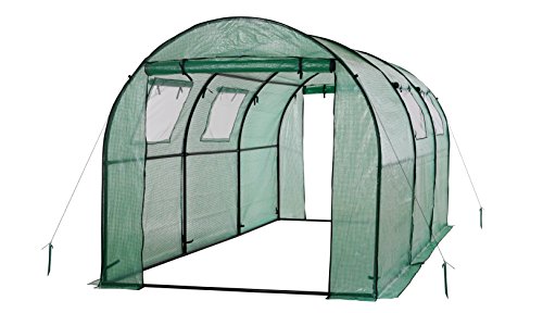 OGrow 2 Door Walk-in Tunnel Greenhouse with Ventilation Windows & Steel Frame, 15′ x 6′ x 6′, Green