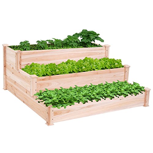 Giantex Wooden Raised Vegetable Garden Bed Elevated Planter Kit Grow Gardening Vegetable (48.5″X48.5″X21.7″)