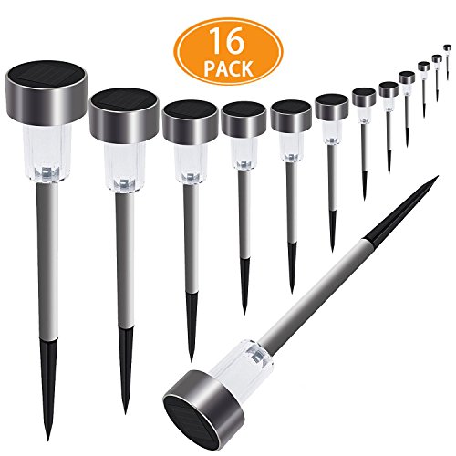 Solar Pathway Lights [16pack] – Waterproof Outdoor Garden Sunlight Powered Lights – Bright White – Landscape Light for Lawn/Patio/Yard/Walkway/Driveway (Stainless Steel)