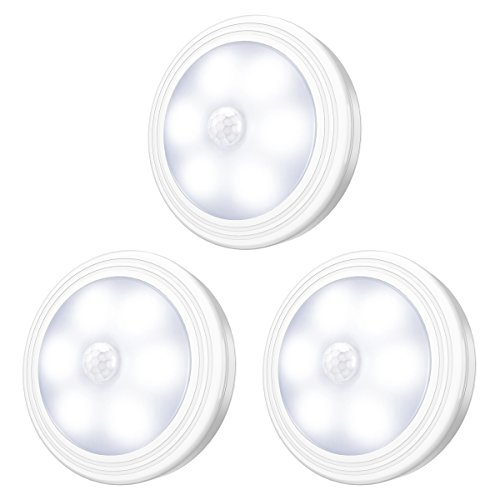 NEW VERSION AMIR Motion Sensor Light, Cordless Battery-Powered LED Night Light, Wall Light, Magnet Closet Lights, Safe Lights for Stairs, Hallway, Bathroom, Kitchen, Cabinet (Pack of 3, White)