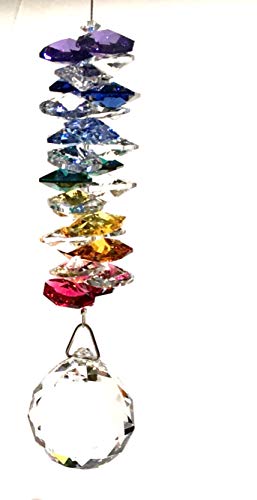 Swarovski Embellished Chakra Crystal Rainbow Octagon Tiered Strand Suncatcher Multi 35MM Clear