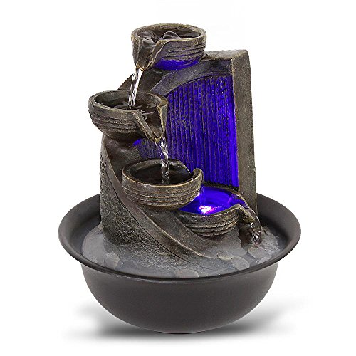 SereneLife 4-Tier Desktop Electric Water Fountain Decor w/ LED – Indoor Outdoor Portable Tabletop Decorative Zen Meditation Waterfall Kit Includes Submersible Pump & 12V Power Adapter