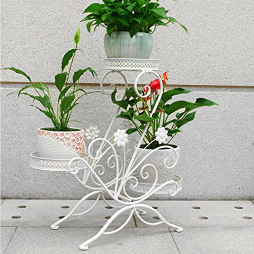 YAOBAO 3-Tiered Scroll Classic Plant Stand, Decorative Metal Garden Patio Standing Plant Flower Pot Rack, Display Shelf Holds,White