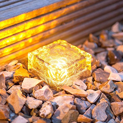 Frosted Glass Brick Paver Garden Light(1 unit ), 4 LED, IMAGE Waterproof Ice Cube Rocks Solar light for Outdoor Path Road Square Yard, Warm White