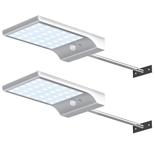 InnoGear Solar Gutter Lights Wall Sconces with Mounting Pole Outdoor Motion Sensor Detector Light Security Lighting for Barn Porch Garage, Pack of 2