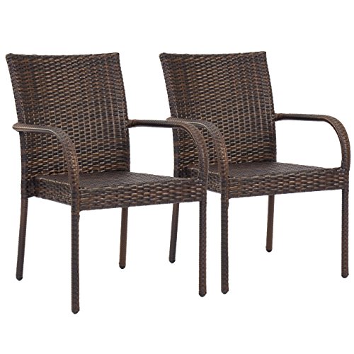 Best Choice Products Patio Outdoor Wicker Set of 2 Stackable Dining Chairs- Brown