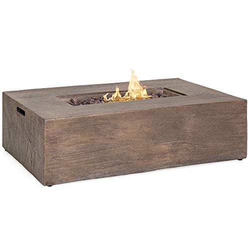 Best Choice Products 48in 50,000 BTU Outdoor Rectangular Modern Wood Finish Propane Fire Pit Table w/Cover – Natural