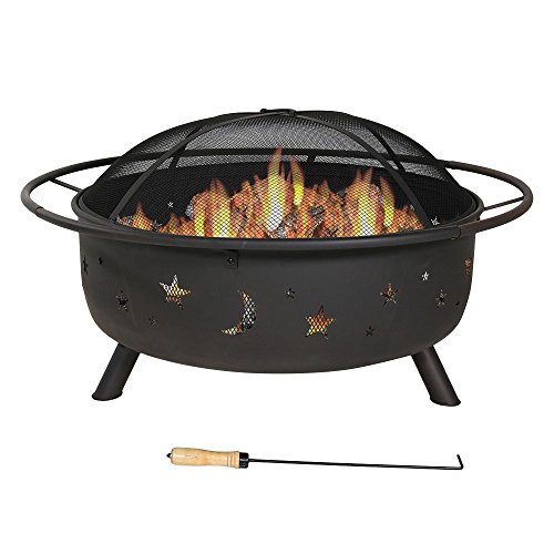 Sunnydaze 42 Inch Large Fire Pit with Spark Screen, Outdoor Wood-Burning, Cosmic Design
