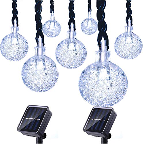 Solar Globe String Lights，30 LED 20ft Crystal Ball Waterproof Outdoor Fairy String Lights Solar Powered Christmas Decoration Lights for Xmas Tree Garden Home Lawn Wedding Party, 2-Pack(White)