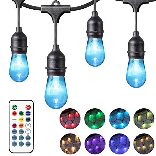 Chende 24ft Color Changing Outdoor String Lights for Patio, Commercial Grade Hanging LED Café Lights with Smart Remote, Weatherproof Outside Party Lights with 12 Dimmable Bulbs
