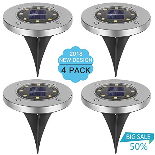 Solar Ground Lights, Hootech 4Pcs Underground Sensing Landscape Lights, 8LED Waterproof Solar Powered Disk Flood Lights lamp for Pathway Outdoor In-Ground Lawn Yard Driveway Patio Walkway Garden-White