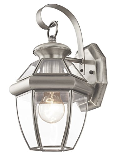 Livex Lighting 2051-91 Monterey 1 Light Outdoor Brushed Nickel Finish Solid Brass Wall Lantern with Clear Beveled Glass