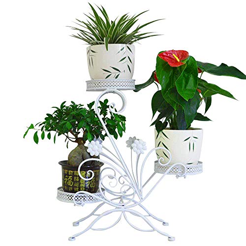 AISHN 3-Tiered Scroll Classic Plant Stand Decorative Metal Garden Patio Standing Plant Flower Pot Rack Display Shelf Holds 3-Flower Pot with Modern”S” Design