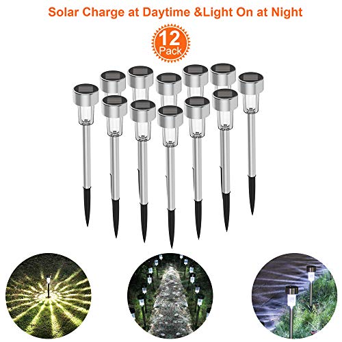 Solar Lights Outdoor Solar Driveway Lights 12Pack Stainless Steel LED Solar Pathway Lights, Solar Lawn Light Solar Garden Light Waterproof (Silver) (Silver)