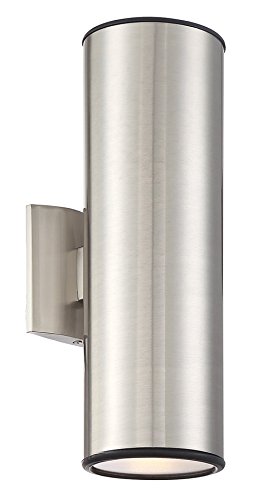 Kira Home Enzo 15″ 2-Light Modern Weatherproof Metal Outdoor Light/Wall Sconce, Brushed Nickel Finish