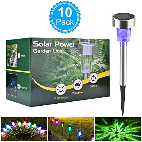 BASEIN Solar Garden Lights, Solar Lights Outdoor Pathway – Stainless Steel Landscape LED Lights for Patio, Lawn, Yard, Walkway (10 Pack)