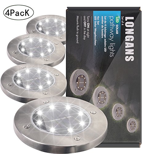 Newly Upgraded Solar Garden Lights Outdoor,Solar Powered Ground Lights LED Landscape Lights,Stainless Steel and Wireless Waterproof, Disk Lights,Solar Decking Lights,Walkway Solar Lights (White)