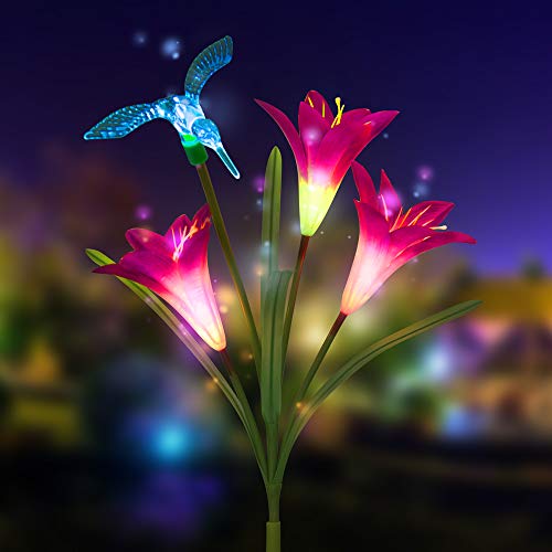 CCJK Solar Garden Lights Outdoor, New Upgraded Solar Garden Stake Lights Multi-Color Changing LED Solar Lights for Garden Patio Yard Decoration (Butterfly, Dragonfly,Bird,Lily Flowers, Purple）