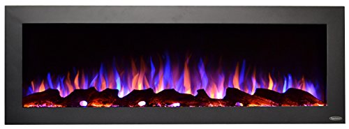 Touchstone 80017 – Sideline Outdoor Electric Fireplace – 50 Inch Wide – in Wall Recessed – 5 Flame Settings – Realistic 3 Color Flame – No Heat – (Black) – Log & Crystal Hearth Options