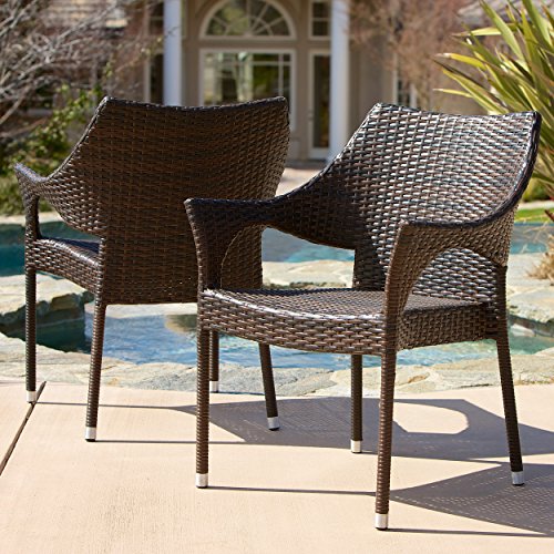 Del Mar Outdoor | Wicker Stacking Chairs | Set of 2 | Perfect for Patio | MultiBrown