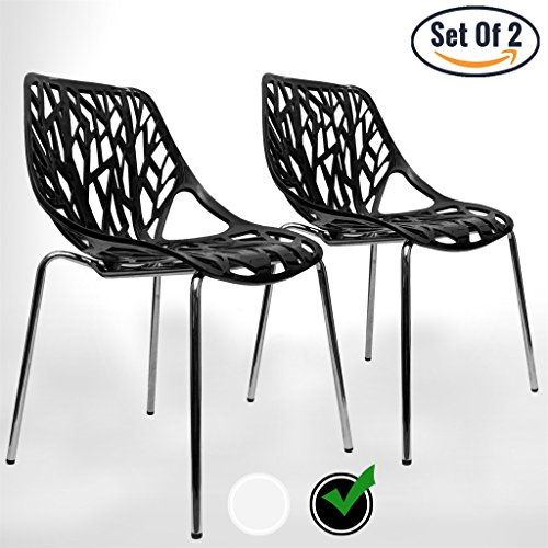 UrbanMod Black Modern Dining Chair | (Set of 2) Stackable Birch Sapling Accent Armless Side Chairs