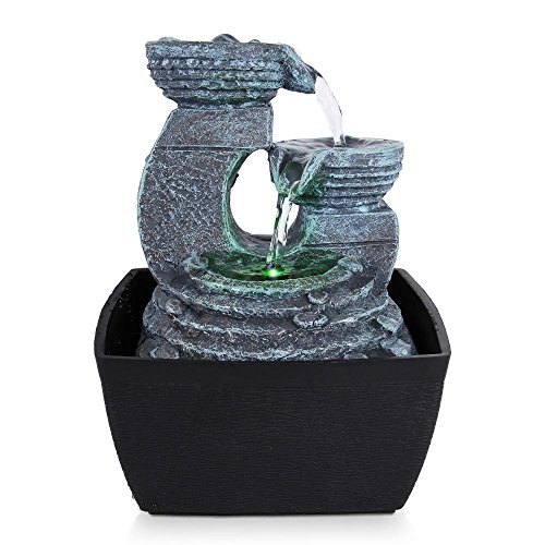 SereneLife 3-Tier Desktop Electric Water Fountain Decor w/ LED – Indoor Outdoor Portable Tabletop Decorative Zen Meditation Waterfall Kit Includes Submersible Pump & 12V Power Adapter