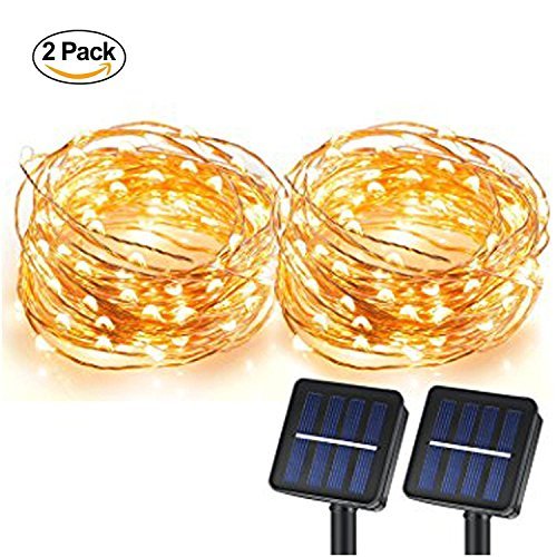 Solar String Lights, Sunlitec 100 LEDs Starry String Lights, Copper Wire solar Lights Ambiance Lighting for Outdoor, Gardens, Homes, Dancing, Christmas Party 2 pack