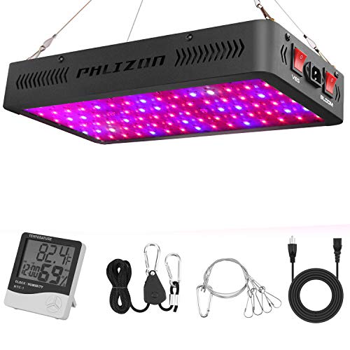 Phlizon Newest 900W LED Plant Grow Light,with Thermometer Humidity Monitor,with Adjustable Rope,Full Spectrum Double Switch Plant Light for Indoor Plants Veg and Flower- 900W(10W LEDs 90Pcs)