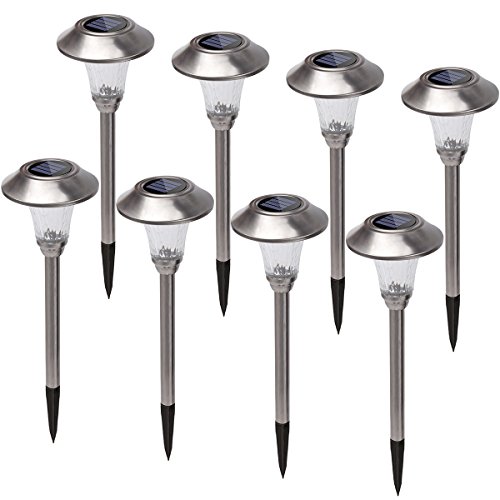 Solpex 8 Pcs Solar Powered LED Path Lights, High Lumen Automatic Led for Patio, Yard, Lawn and Garden(Stainless Steel, Warm White)