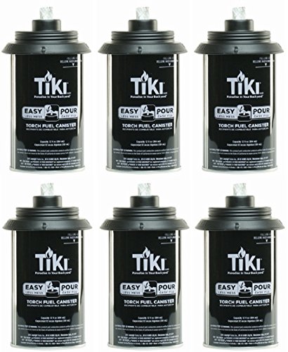Tiki 1317054 Easy Pour Metal Replacement Torch Fuel Canisters w/Wick – Quantity 6