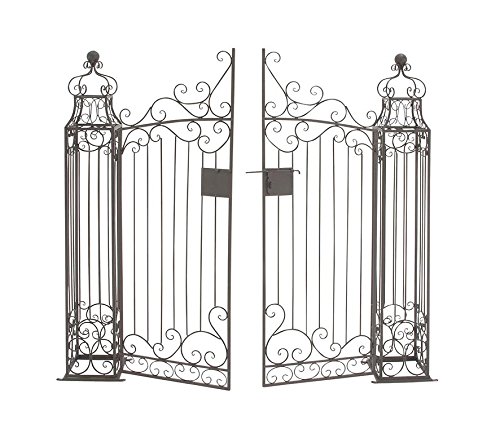 Deco 79 41391 Large Traditional Brown Metal Garden Gate with Latch & Ornate Scrollwor, 64” x 60”