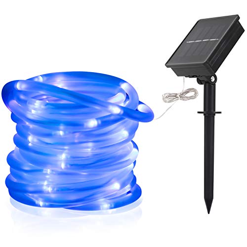 LTE Solar Rope Lights LED String Lights Waterproof Solar Powered Decoration Light for Gardens, Patios, Homes, Parties 33ft 100 LEDs Blue