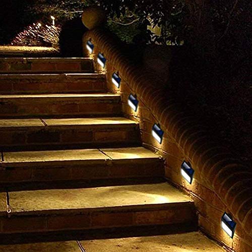 6 Pack Solar Powered Wall Lights, Solar Stair Lights Outdoor 6 LED Step Light Wall Mount Garden Path Lamp Step Lights Outdoor Patio Gutter Fence Lighting