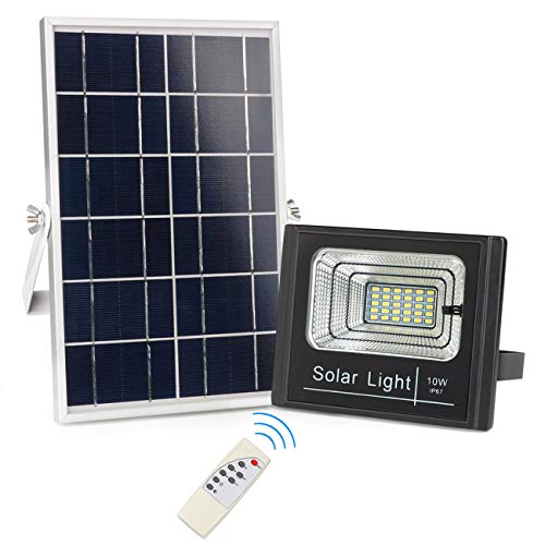 Solar Powered Flood Lights Outdoor, Remote Control Solar Light IP67 Waterproof, Dusk to Dawn Solar Security Floodlight Fixture for Yard, Barn, Garden, Pathway