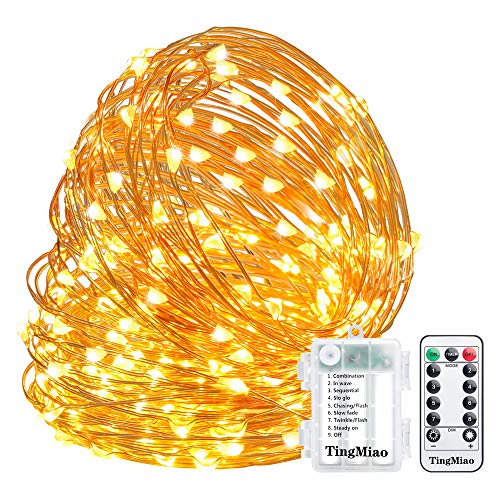 TingMiao LED String Lights Decorative Lights 32.8 Feet 100 LEDs with Control Waterproof Battery Box Copper Wire Lights for Party Festival Ceremony Indoor and Outdoor Fairy Lights (Warm White)