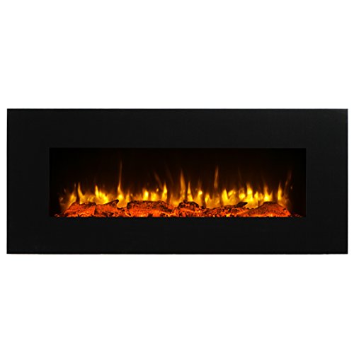 PuraFlame Serena 50″ Wall Mounted Linear Electric Fireplace, Log Set, Remote Control, 1500W, Black