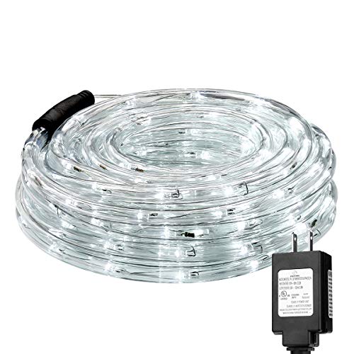 LE 33ft 240 LEDs Rope String Lights, 6000-6500K Daylight White, Waterproof, Indoor Outdoor LED Rope Lights for Garden Patio Wedding Party Thanksgiving (Power Adaptor Included)