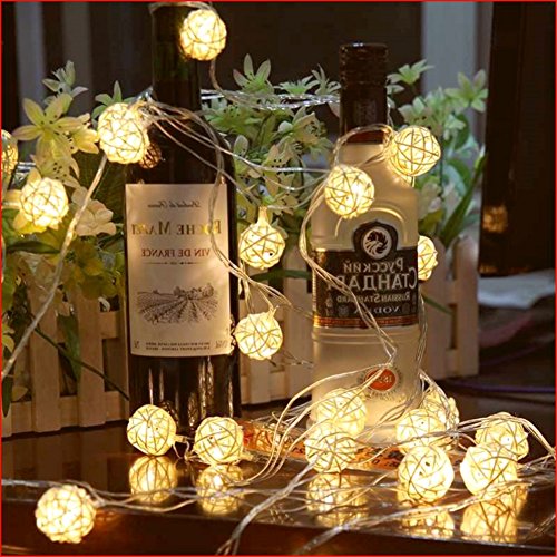 Globe Rattan Ball String Lights, Goodia 13.8feet 40 LED Warm White Fairy Light for Indoor,Bedroom,Curtain,Patio,Lawn,Landscape,Fairy Garden,Home,Wedding,Holiday,Christmas Tree,Party