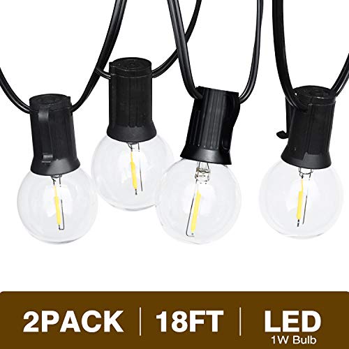 Svater 2 Pack G40 Led String Lights 18Ft 10 Hanging Socket with 10 Globe Vintage LED Bulbs 1W 2700K Warm White No Dimmable IP45 Waterproof Indoor/Outdoor Light String for Backyard Tents Market Cafe Po